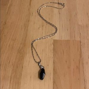 Black stone necklace with silver chain